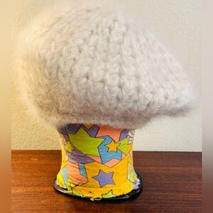Vintage 1960s Soft Fluffy Cream Angora Beret Style Woman’s Hat